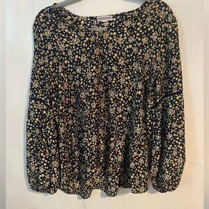 Pleione size L ruffle blouse balloon sleeve dainty floral yellow prairie farm